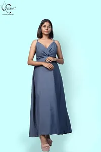 KARA Polyester Blend Maxi Length Women Gown Slim  Regular (L_Ash Grey)-thumb3