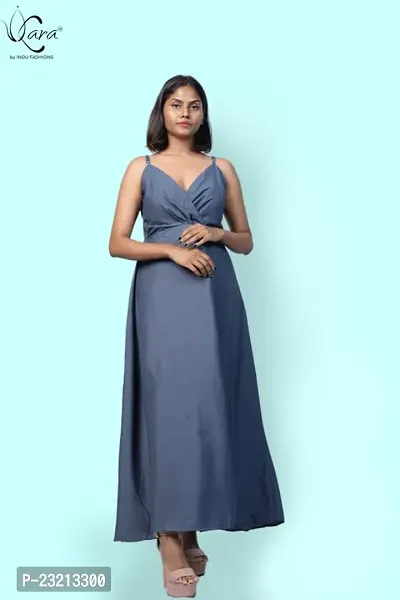 KARA Polyester Blend Maxi Length Women Gown Slim  Regular (L_Ash Grey)-thumb4