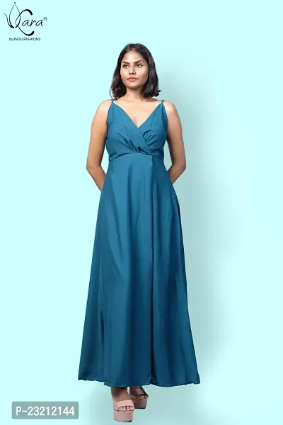 KARA Polyester Blend Maxi Length Women Gown Slim  Regular (S_Sky Blue)-thumb3