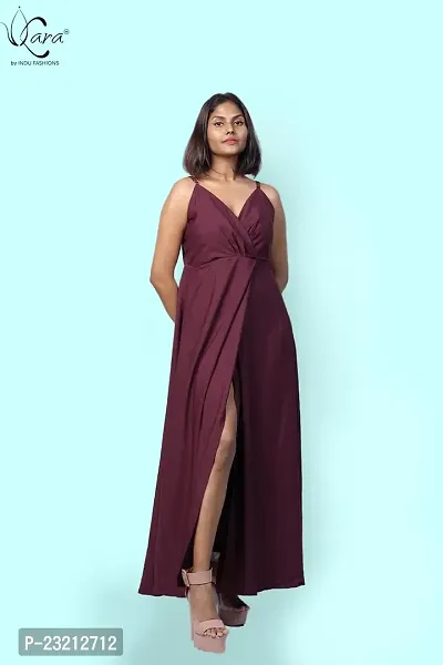 KARA Polyester Blend Maxi Length Women Gown Slim  Regular (S_Maroon)-thumb5