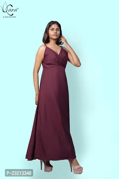 KARA Polyester Blend Maxi Length Women Gown Slim  Regular (XL_Maroon)-thumb3