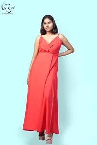 KARA Polyester Blend Maxi Length Women Gown Slim  Regular (Xs_Red)-thumb2