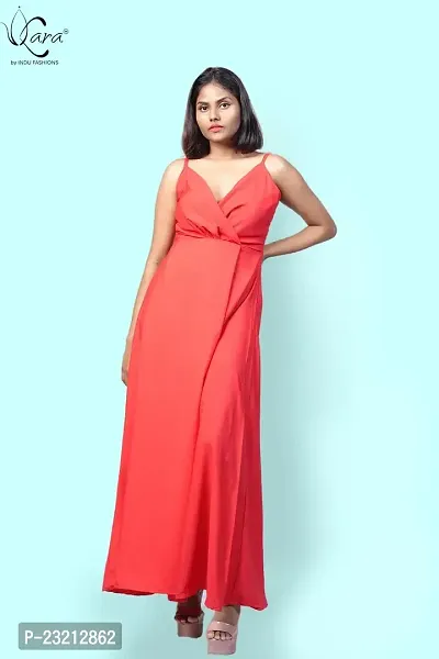 KARA Polyester Blend Maxi Length Women Gown Slim  Regular (Xs_Red)-thumb3