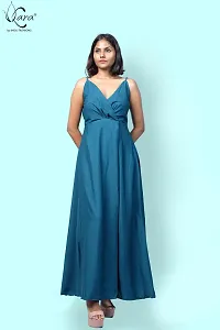 KARA Polyester Blend Maxi Length Women Gown Slim  Regular (XL_Sky Blue)-thumb2