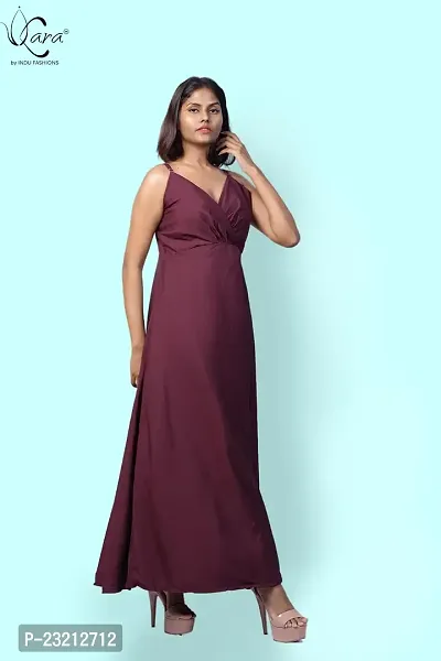 KARA Polyester Blend Maxi Length Women Gown Slim  Regular (S_Maroon)-thumb3