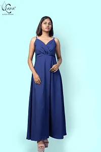 KARA Polyester Blend Maxi Length Women Gown Slim  Regular (L_Dark Blue)-thumb1