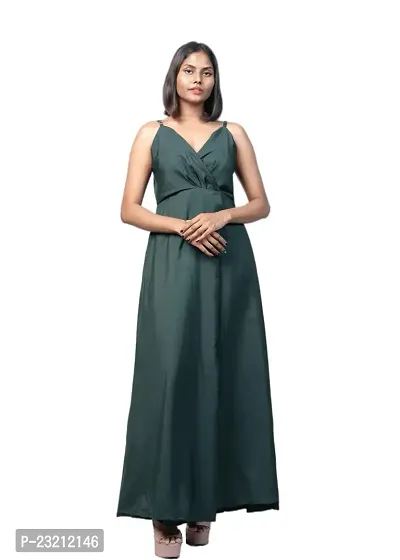 KARA Polyester Blend Maxi Length Women Gown Slim  Regular (M_Dark Green)