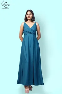 KARA Polyester Blend Maxi Length Women Gown Slim  Regular (L_Sky Blue)-thumb2