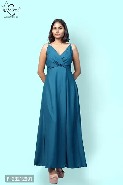 KARA Polyester Blend Maxi Length Women Gown Slim  Regular (L_Sky Blue)-thumb3