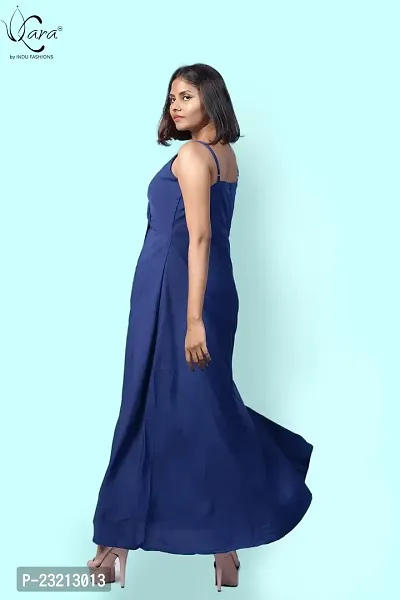 KARA Polyester Blend Maxi Length Women Gown Slim  Regular (L_Dark Blue)-thumb4