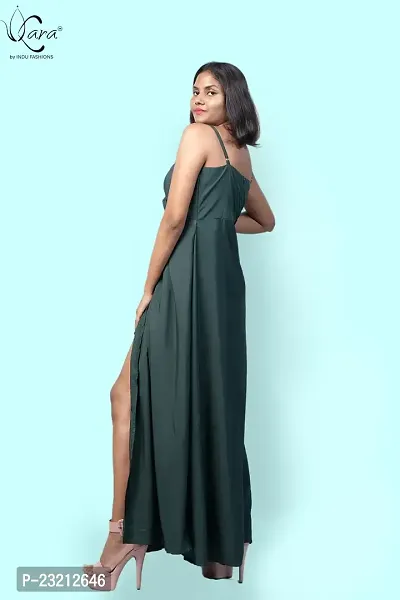 KARA Polyester Blend Maxi Length Women Gown Slim  Regular (XL_Dark Green)-thumb2