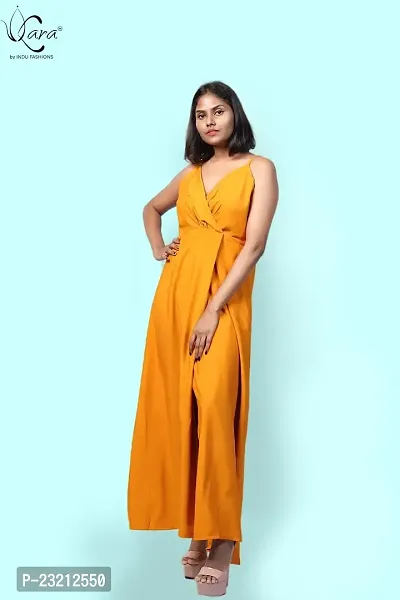 KARA Polyester Blend Maxi Length Women Gown Slim  Regular (S_Golden Yellow)-thumb2