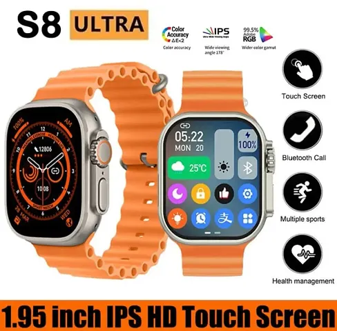 New S8 ULTRA 4G Smart Watch Wifi GPS 4G Network Smartwatch (Orange Strap, Free Size)