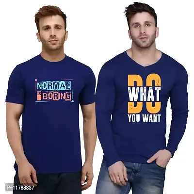 Fashions Love Men Cotton Half Sleeve Round Neck, Full Sleeve V Neck 2 Combo Normal is Boring, Do What You Want Printed T Shirts HHR-2PC-0005-N