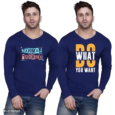 Fashions Love Men Cotton Full Sleeve V Neck 2 Combo Normal is Boring, Do What You Want Printed T Shirts FHV-2PC-0005-N1_M Navy