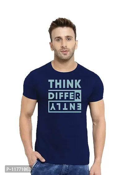 Fashions Love Men Cotton Half Sleeve Round Neck Think Differently Printed T Shirt HSRN-0079-X Navy Blue