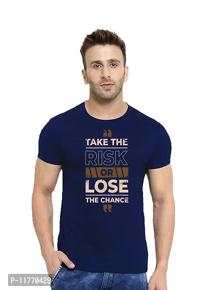 Fashions Love Men Cotton Half Sleeve Round Neck Take The Risk Or Lose Printed T Shirt HSRN-0078-L Navy Blue-thumb0