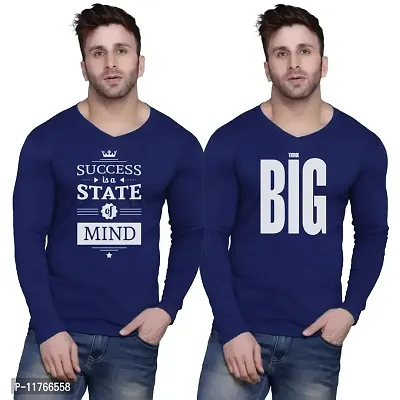 Fashions Love Men Cotton Full Sleeve V Neck 2 Combo Success is A State of Mind, Think Big Printed T Shirts FHVN-2PC-0001