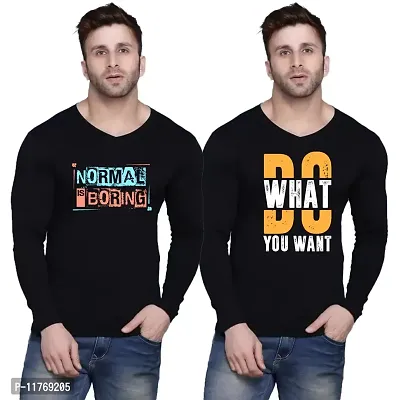 FashioBs Love MEB CottoB Full Sleeve V Beck 2 Combo Always Start Your Day SmiliBg, Be You The World Will Adjust PriBted T Shirts FHV-2PC-0005-B3_L Black