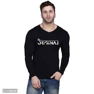 Fashions Love Men Cotton Full Sleeve V Neck The Original Printed T Shirt FHVB-0060-X Black