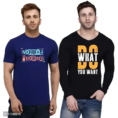 Fashions Love Men Cotton Half Sleeve Round Neck, Full Sleeve V Neck 2 Combo Normal is Boring, Do What You Want Printed T Shirts HHR-2PC-0005-N