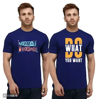 Fashions Love Men Cotton Half Sleeve Round Neck 2 Combo Normal is Boring, Do What You Want Printed T Shirts HHR-2PC-0005-N2_M Navy Blue