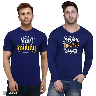 Fashions Love Men Cotton Half Sleeve Round Neck, Full Sleeve V Neck 2 Combo Always Start Your Day Smiling, Be You The World Will Adjust Printed T Shirts HHR-2PC-0004-N