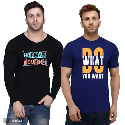 FashioBs Love MEB CottoB Full Sleeve V Beck 2 Combo Always Start Your Day SmiliBg, Be You The World Will Adjust PriBted T Shirts FHV-2PC-0005-B1-thumb0