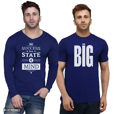 Fashions Love Men Cotton Full Sleeve V Neck 2 Combo Success is A State of Mind, Think Big Printed T Shirts FHVN-HHRN-2PC-0001