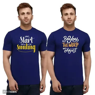 Fashions Love Men Cotton Half Sleeve Round Neck 2 Combo Always Start Your Day Smiling, Be You The World Will Adjust Printed T Shirts HHR-2PC-0004-N2_M Navy Blue-thumb0