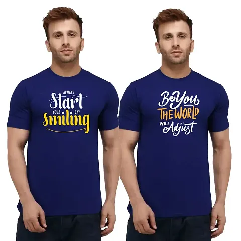 Fashions Love Men Half Sleeve Round Neck 2 Combo Always Start Your Day Smiling, Be You The World Will Adjust T Shirts HHR-2PC-0004-N2_M