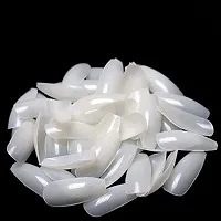 Artificial Nails Set Acrylic Fake false Nails Set Of 100 Pcs Artificial Nails With Nail Glue White (Pack of 101)-thumb1