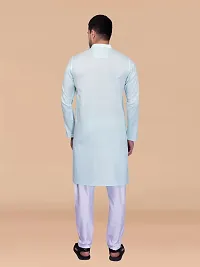 Stylish Blue Pure Cotton Solid Kurta With Bottom Sets For Men-thumb1