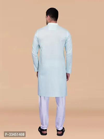 Stylish Blue Pure Cotton Solid Kurta With Bottom Sets For Men-thumb2