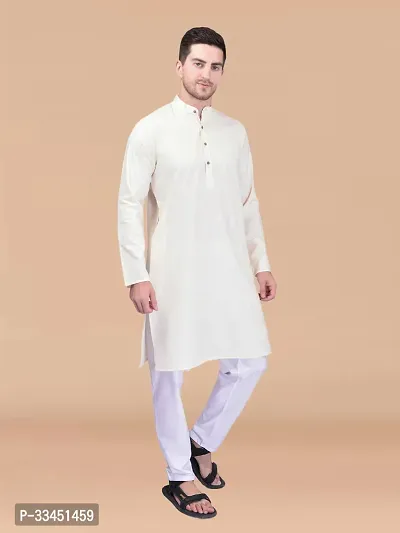 Stylish Cream Pure Cotton Solid Kurta With Bottom Sets For Men