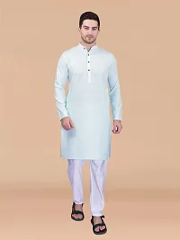 Stylish Blue Pure Cotton Solid Kurta With Bottom Sets For Men-thumb3