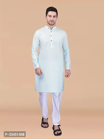 Stylish Blue Pure Cotton Solid Kurta With Bottom Sets For Men-thumb4