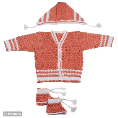 Desi Mart Baby Vardhman Woolen Unisex Knitted Sweater Set for Infants Winter Wear Set 3 Pieces (Orange_0-3 Months_NB-204-0-3 Months)-thumb0