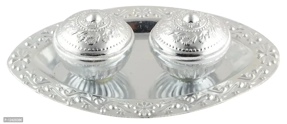 desi mart Silver Haldi Kumkum Panchwala Holder Set (Silver)