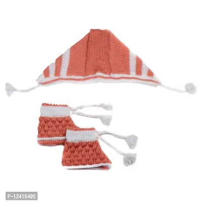 Desi Mart Baby Vardhman Woolen Unisex Knitted Sweater Set for Infants Winter Wear Set 3 Pieces (Orange_0-3 Months_NB-204-0-3 Months)-thumb3