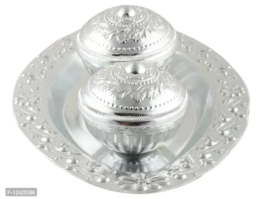 desi mart Silver Haldi Kumkum Panchwala Holder Set (Silver)-thumb3