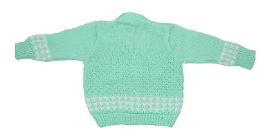 DesiMart New Born Baby Unisex Woolen Cardigan Winter Wear Knitted Sweater for Baby Clothing Set 3Pcs Suit (Green_0-3 Months)-thumb2