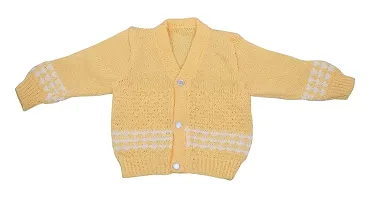 DesiMart New Born Baby Unisex Woolen Cardigan Winter Wear Knitted Sweater for Baby Clothing Set 3Pcs Suit (Mango_0-3 Months)-thumb1