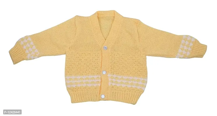 DesiMart New Born Baby Unisex Woolen Cardigan Winter Wear Knitted Sweater for Baby Clothing Set 3Pcs Suit (Mango_0-3 Months)-thumb2