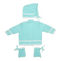 DesiMart New Born Baby Unisex Woolen Winter Wear Knitted Sweater for Baby Clothing Set 3Pcs Suit (Blue_0-3 Months)-thumb2