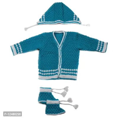 Desi mart Baby Vardhman Woolen Unisex Knitted Sweater Set for Infants Winter Wear Set 3 Pieces-thumb0