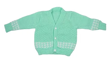 DesiMart New Born Baby Unisex Woolen Cardigan Winter Wear Knitted Sweater for Baby Clothing Set 3Pcs Suit (Green_0-3 Months)-thumb1