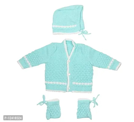 DesiMart New Born Baby Unisex Woolen Winter Wear Knitted Sweater for Baby Clothing Set 3Pcs Suit (Blue_0-3 Months)