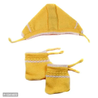 Desi mart Baby Vardhman Unisex Woolen Knitted Sweater Set for Infants Babies Clothing Set of 3 Pieces (Yellow_0-3 Months)-thumb3