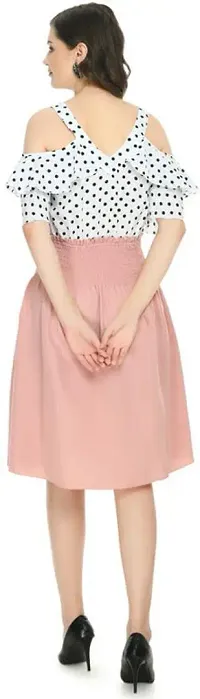 Stylish Peach Crepe Solid Fit And Flare Dress For Women-thumb1